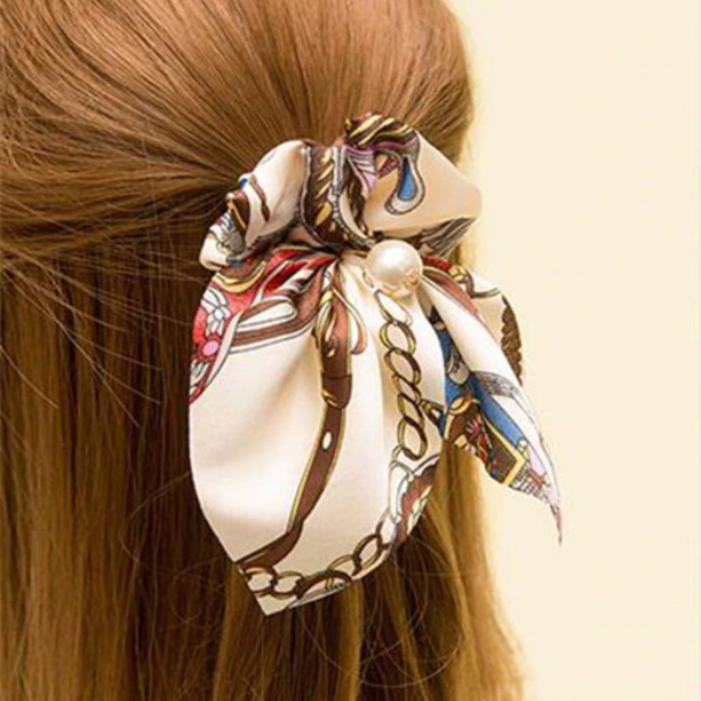 Scrunchie Bow Scarf Pearl Hairband